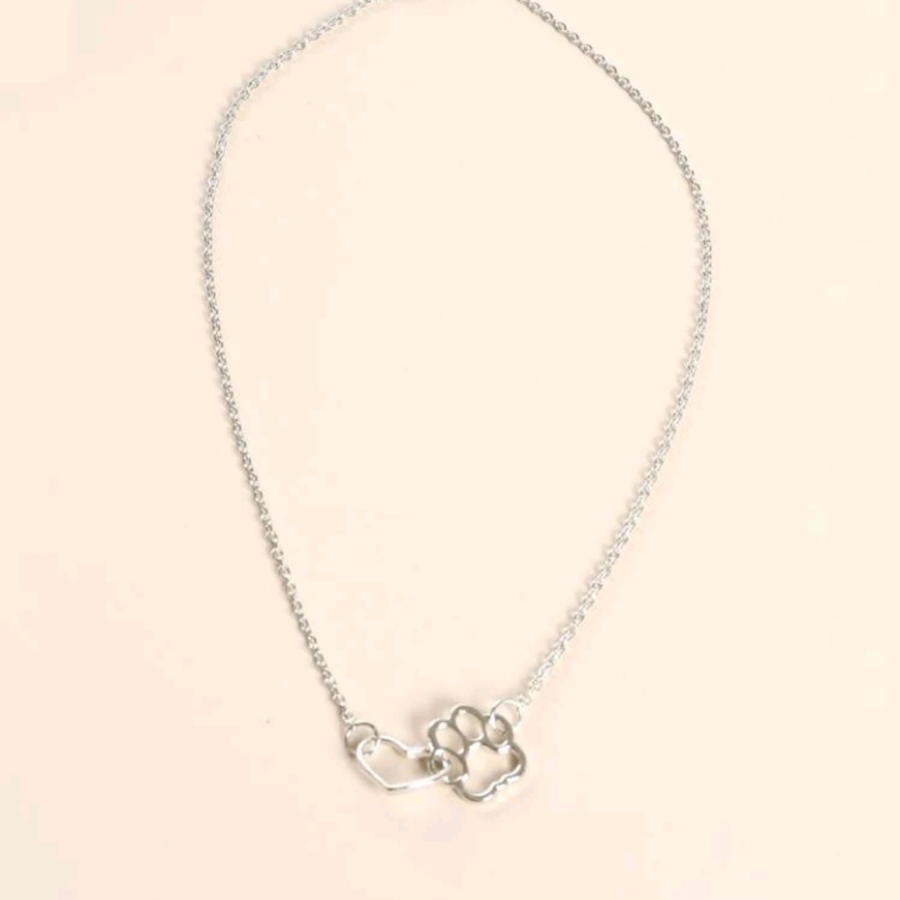 Heart and paw print necklace with matching bracelet
